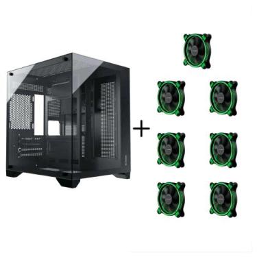 Imagem de Gabinete Gamer Aquario Clarity Preto + 7 Fan LED Cor Verde - OEM