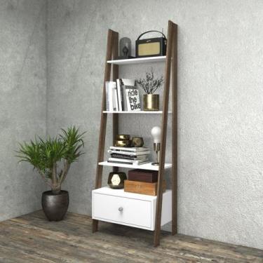 Imagem de Estante Escada 4 Prateleiras 1 Gaveta Branco/Rústico - Movelbento
