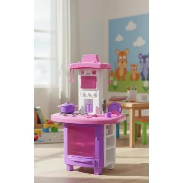 Imagem de 2x Cozinha Infantil Rosa Completa C/ Pia e Fogão Que Sai Águ - Congrat