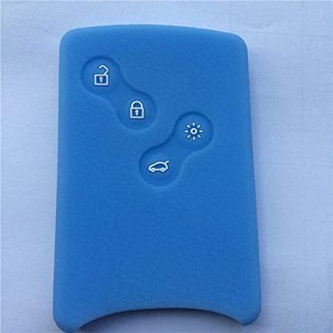 Imagem de YJADHU Capa de chave de carro de borracha de silicone com chave remota de 4 botões, adequada para Renault Clio Logan Megane 2 3 Koleos Scenic, azul claro