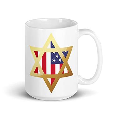Imagem de Hanukah Bandeira Americana Estrela de Davi - Caneca branca brilhante Chanukah judaico