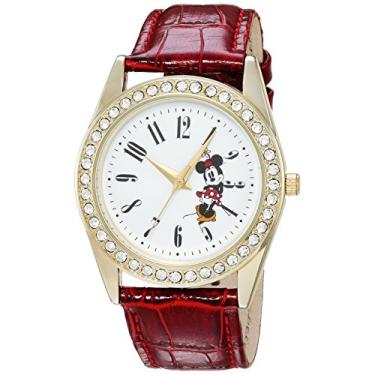 Imagem de DISNEY Relógio feminino Minnie Mouse analógico de quartzo com pulseira sintética de couro, vermelho, 20 (modelo: WDS000381)