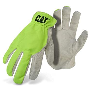 Imagem de Luvas de trabalho de mão de couro de porco premium verde fluorescente/cinza – Grande #CAT012109L