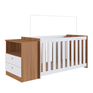 Imagem de Conjunto de Berço com Colchão (130x60cm) e Cômoda Aconchego 2 GV Branco e Nogal