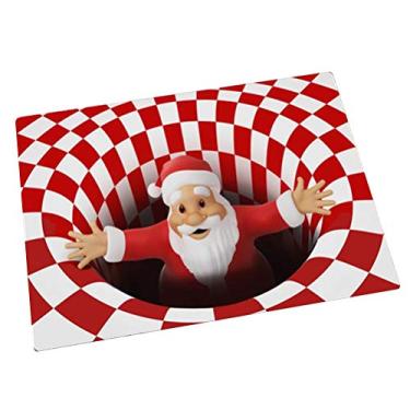 Imagem de Capacho de ilusão decoração de Natal antiderrapante 3D Papai Noel em buraco sem fundo, tapete de área óptica visual fofo tapete de chão (Papai Noel Vermelho, 60 cm x 90 cm)