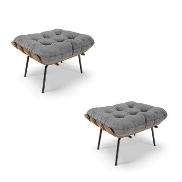 Imagem de Kit 02 Puffs Costela Linho Grafite A26 Base Metálica Preto