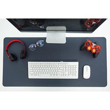 Imagem de Skyour Tapete de mesa de couro para teclado de casa de escritório, mouse pad de mesa estendido para computador antiderrapante protetor de mesa borrão impermeável para laptop desktop (69,8 x 34,8 cm, azul marinho)