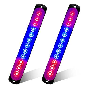 Imagem de 2 peças 12 LEDs vermelho e azul LED farol de emergência perigo luz piscante barra de luz estroboscópica montagem de superfície de quebra para construção de veículo carro caminhão reboque caravana 12-24V