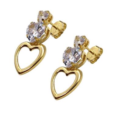 Imagem de Brinco Folheado a Ouro 18k Pedras Cravejadas Corações Semijoia