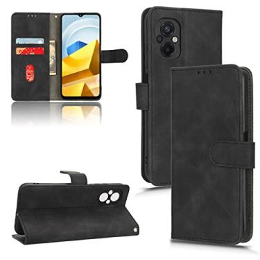 Imagem de Capas de telefone Business Skin Feel compatíveis com Xiaomi Poco M5 M 5 4G Capa de couro Slots para cartão Suporte de clipe de carteira Capa de telefone à prova de choque (Preto, Xiaomi Poco M5 4G)