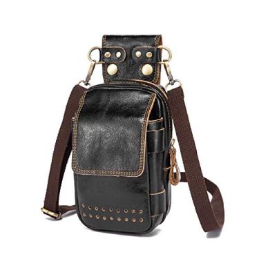 Imagem de Le'aokuu bolsa masculina de couro genuíno pequena bolsa de ombro carteiro bolsa de telefone cinto cintura bolsa de cintura 6402, V 832 Black, Medium