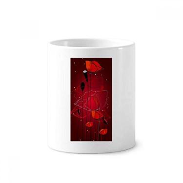Imagem de Suporte para caneta de escova de dentes de milho com pintura de arte abstrata com flores vermelhas