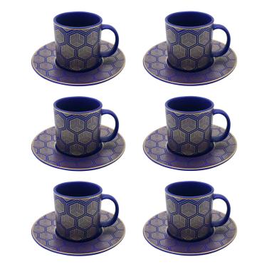 Imagem de Jogo de xícaras para café em porcelana DM Brasil Blue 6 peças