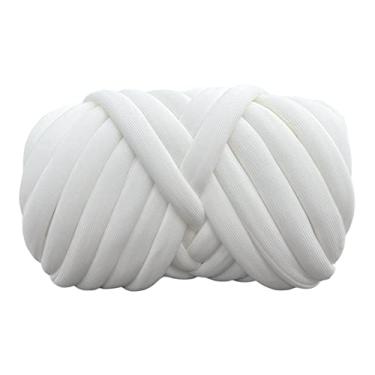Imagem de UGPLM Fio de poliéster, fio tubular enorme, fio volumoso de tricô lavável e macio, tubo de fio para cestas, arremesso, crochê, BRANCO
