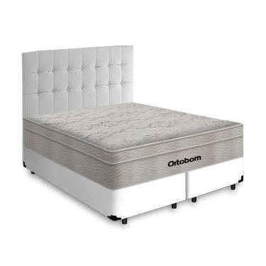 Imagem de Box + Cabeceira Cassis e Colchão Queen- Ortobom- AirTech SpringPocket- 158x198x60cm Branco