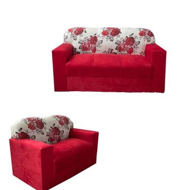Imagem de Sofá 2 e 3 Lugares Milly Tecido Suede Vermelho com Floral