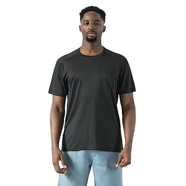 Imagem de Camiseta masculina casual de manga curta, gola redonda, plus size, seda gelada, leve, pulôver top blusa de verão, preta, GG (175