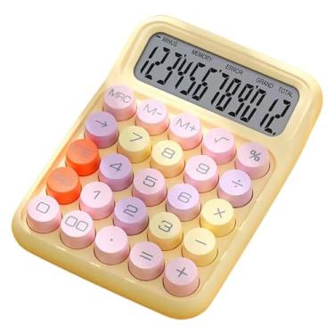 Imagem de Tainrunse Calculadora de botão redondo vintage calculadora de mesa grande portátil fácil de usar calculadora para escritório, casa, calculadora padrão de 12 dígitos, cor doce, calculadora fofa amarela
