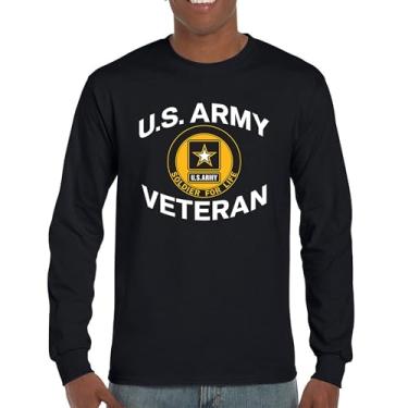 Imagem de Camiseta de manga comprida Soldado Veterano do Exército dos EUA para a Vida Orgulho Militar DD 214 Patriotic Armed Forces Gear Licenciado, Preto, M