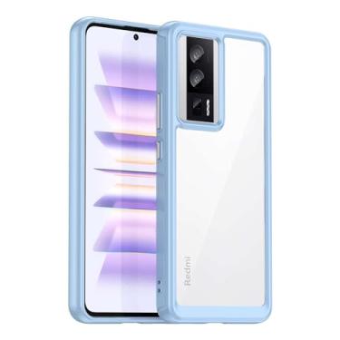 Imagem de Capa para Xiaomi Poco F5 Pro, botão de pressão flexível, capa transparente, anti-impressões digitais. Proteção total de 360° - azul
