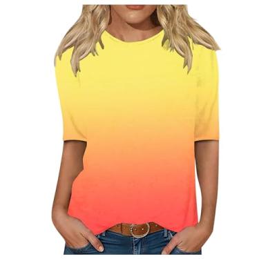 Imagem de Blusa feminina de verão 2024 gola redonda casual slim fashion estampa floral top blusa blusa inferior, Ofertas flash laranja, GG