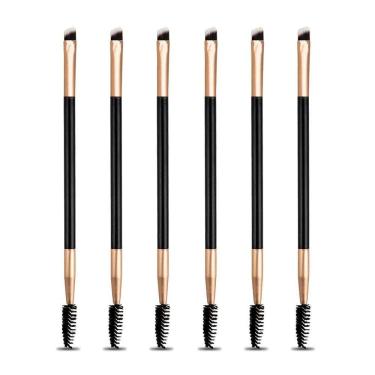 Imagem de Kit 6 Pincéis Duplo Ponta Chanfrada E Escovinha Sobrancelha