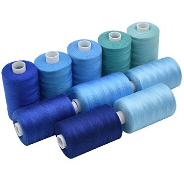 Imagem de Linha de costura de 10 cores para fins industriais 900 metros por carretel 40S/2 poliéster para máquina de costura DIY, máquina de bordar, costura manual (azul)