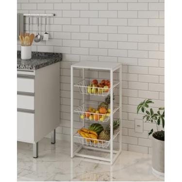 Imagem de Fruteira Grécia Tampo Madeira Mdp Branco Base de Ferro Branco