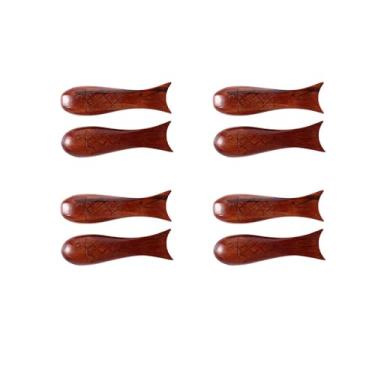 Imagem de Pokinge 8 peças de suporte de pauzinhos de peixe, descanso de pauzinhos de madeira natural retrô chinês para colher garfo, faca, utensílio de cozinha multifuncional