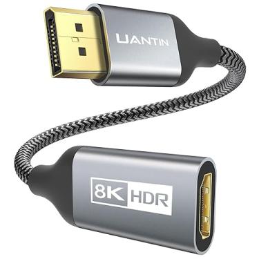 Imagem de UANTIN Adaptador DisplayPort 1.4 para HDMI 2.1 8K [8K@60Hz, 4K@120Hz,2K@165Hz] Conversor unidirecional DP macho para HDMI fêmea para PC, laptop, RTX 4080/4090, RX 7900/6900 e mais
