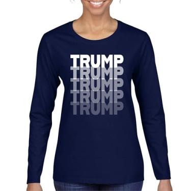 Imagem de Camiseta feminina de manga longa Trump Fade Donald My President 45 47 MAGA First Make America Great Again Republican Conservative, Azul marinho, XXG