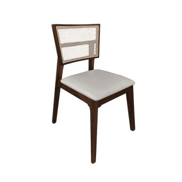 Imagem de Cadeira De Jantar Manuela Em Tela Assento Veludo Bege Base Em Madeira Maciça - Natural