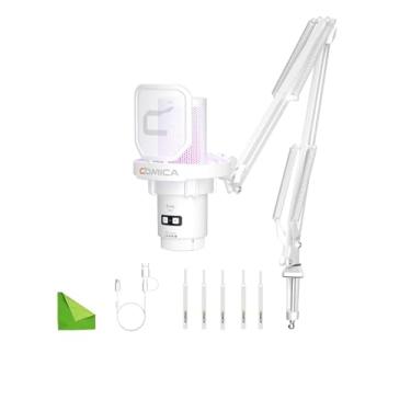 Imagem de COMICA Uni A Microfone USB para Computador e Smartphone, Microfone Condensador Cardióide RGB para Jogos, Podcasting, Streaming e Gravação, com Suporte de Braço Boom-Branco