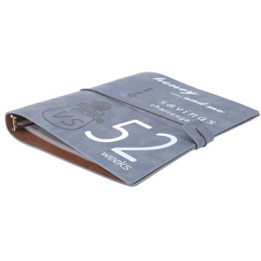Imagem de Livro de Desafio de Couro Premium de 52 Semanas, Envelopes de Dinheiro Filme Transparente Pp Livro Planejador de Economia de Dinheiro para Casais, Famílias (GREY)