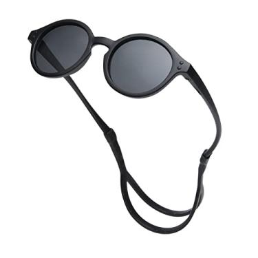 Imagem de Pro Acme Lindos óculos de sol redondos polarizados para bebês com alça TPEE, borracha flexível para bebês recém-nascidos de 0 a 36 meses, B*Armação preta | Lente cinza, Ages 0-36 Months