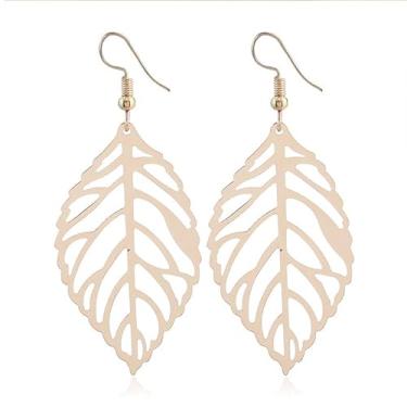 Imagem de ONLYJUMP Brincos de folha recortada para mulheres e meninas, folheados a oco, folhas de filigrana, leves, pendentes de gota, boêmio, vintage, minimalista, hipoalergênico, joias para presente, Zinco,
