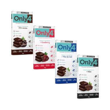 Imagem de Kit 4 Unidades de Chocolate 70% Cacau Sortidos 70g cada - Only4