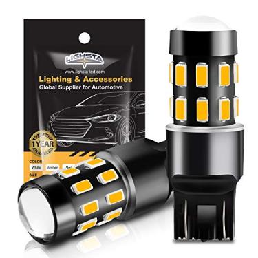 Imagem de Lâmpadas LED 7443, lâmpadas de LED super brilhantes 24-SMD 9-30V sem polaridade 7440 7441 7444 T20 992 W21W com projetor para luzes pisca-pisca de seta, marcadores laterais, amarelo âmbar (pacote com 2)