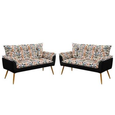 Imagem de Kit 2 Poltronas Estofadas Namoradeira Beta Sued Estampado Laranja com 