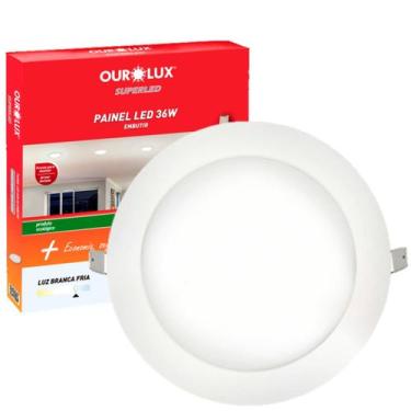 Imagem de Kit 8 Plafon Painel Redondo Embutir 36w 40cm Branco Frio 6500K - Ourol