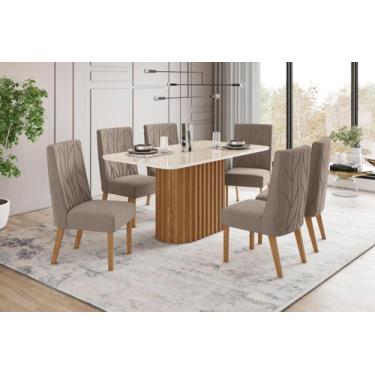 Imagem de Mesa de Jantar Solana 160 C. Vidro 6 Cad. Eloa Amendoa - Henn - LM DEC