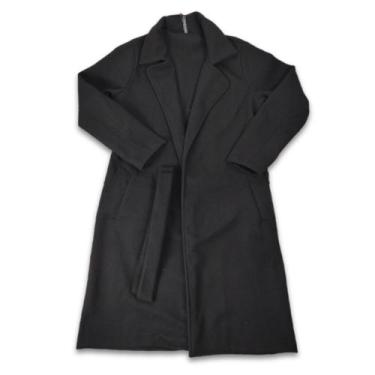 Imagem de Casaco Feminino Plus Size Sobretudo Tecido Lã Batida Bolso e Faixa - A