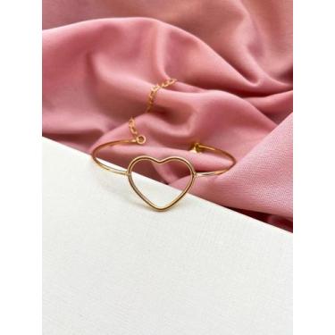 Imagem de Bracelete Semijoia com Coração Vazado - Cacau Rosa