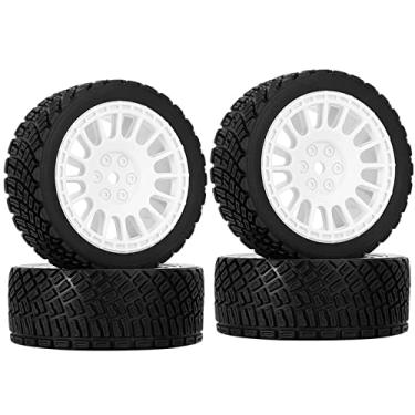 Imagem de WONFAST 4PCS 65mm RC Rally Car Rubber Tires Tyre and Plastic Vintage Wheel Rims 12mm Hex for 1/10 RC On-Road Drift Rally Racing Car HSP Tamiya Sakura HPI HSP TT02 Truck Parts (White)
