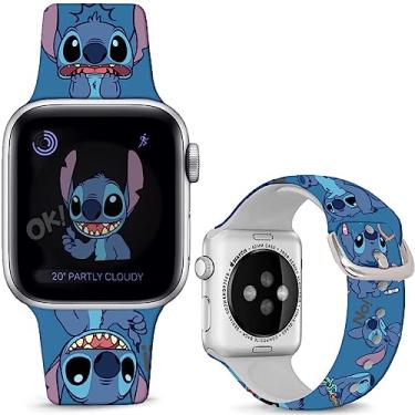 Imagem de Hepsun Compatível com pulseira de relógio Apple Stitch Art de 38 mm, 40 mm e 41 mm, pulseira mágica chique de silicone macio compatível com iWatch Series SE 9, 8, 7, 6, 5, 4, 3, 2, 1, crianças, homens