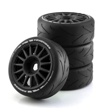 Imagem de Chanmoo 1/8 RC On Road Car Tires and Wheels Rims 17mm Hex 103mm Rubber Rally Tyres for 1:8 Scale RC On-Road Racing Car HPI WR8 HSP Hobao ARRMA Redcat Losi Kyosho VRX RC Rally Drift Car 4PCS (Black A)