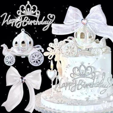 Imagem de JeVenis Luxury Princess Castle Cake Topper Carriage Wagon Cake Decoration for Girls Kids Happy Birthday Party Decorations Princess Baby Shower Supplies
