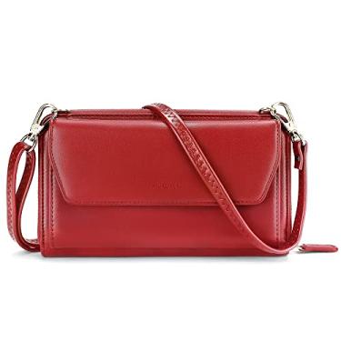 Imagem de nuoku Carteiras femininas com compartimentos para cartão de crédito e bloqueio de RFID para pulso de grande capacidade, 2 - Vermelho