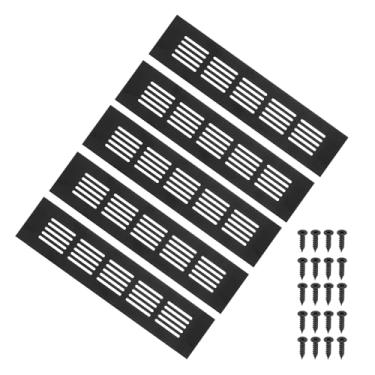 Imagem de PATIKIL Tampa de ventilação de porta de 22 x 5 cm, 5 peças de cobertura de ventilação de grade de alumínio com parafusos de montagem para porta de guarda-roupa de armário, preta