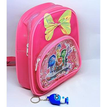 Imagem de Kit Bolsa Infantil Mini Mochila Costa Pequena com Laço Bolso Divertidamente 2 Filme + Chaveiro Boneco 3D Divertida Mente